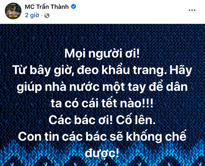 Trấn Thành kêu gọi đeo khẩu trang, NS Việt Hương - Xuân Bắc và cả Vbiz chung tay lan toả điều tích cực giữa dịch Covid-19 - Ảnh 2.