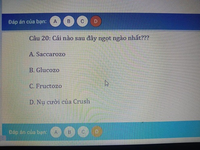 Học online môn Hóa, cô hỏi cái nào ngọt nhất nhưng trò phải xỉu ngang khi thấy đến đáp án: Ủa cô?!? - Ảnh 1. Học online môn Hóa, cô hỏi cái nào ngọt nhất nhưng trò phải xỉu ngang khi thấy đến đáp án: Ủa cô?!? - Ảnh 1.