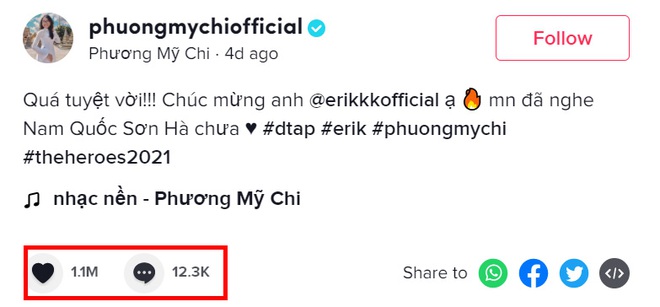 Nam Quốc Sơn Hà của Erik đạt top 1 trending, Phương Mỹ Chi mới là người chủ yếu tạo nên thành tích này? - Ảnh 6.