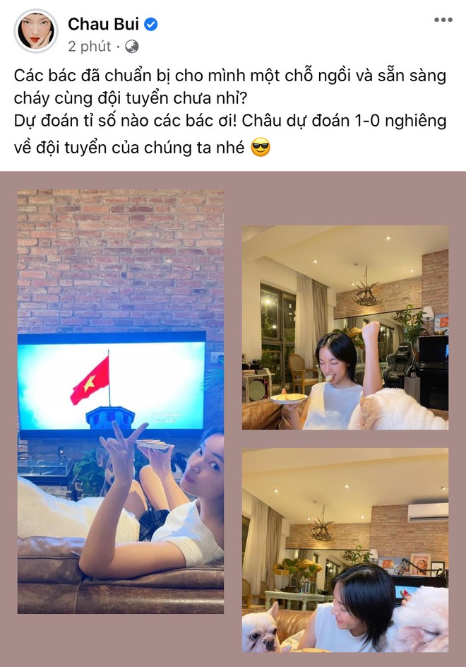 Đ&uacute;ng nửa đ&ecirc;m, Kỳ Duy&ecirc;n v&agrave; d&agrave;n sao Vbiz hừng hực kh&iacute; thế tiếp lửa cho tuyển Việt Nam trận gặp Trung Quốc - Ảnh 5.