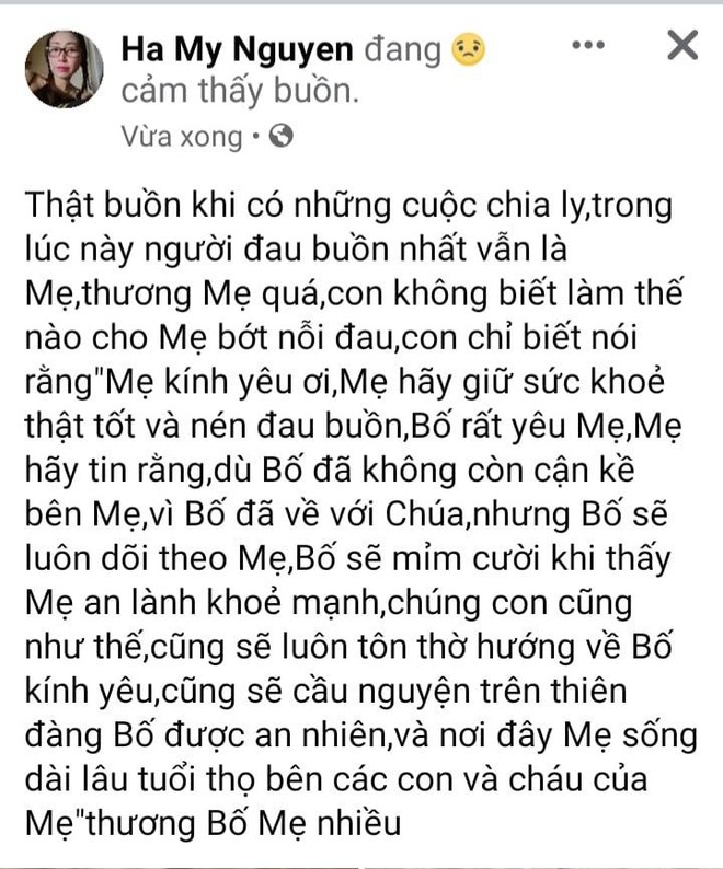 Nữ ca sĩ tự nhận là vợ NS Hoài Linh bất ngờ đăng lời tiễn biệt bố chồng - Ảnh 2.