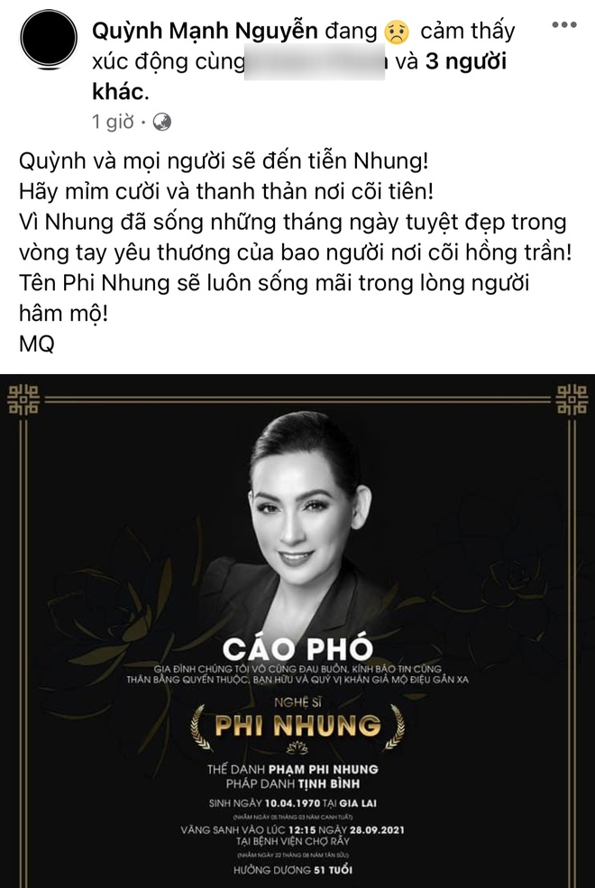 Cáo phó ca sĩ Phi Nhung tại Mỹ: Con gái chờ nhận tro cốt, xin miễn nhận vòng hoa mà làm 1 việc ý nghĩa giống lễ tang NS Chí Tài? - Ảnh 3.