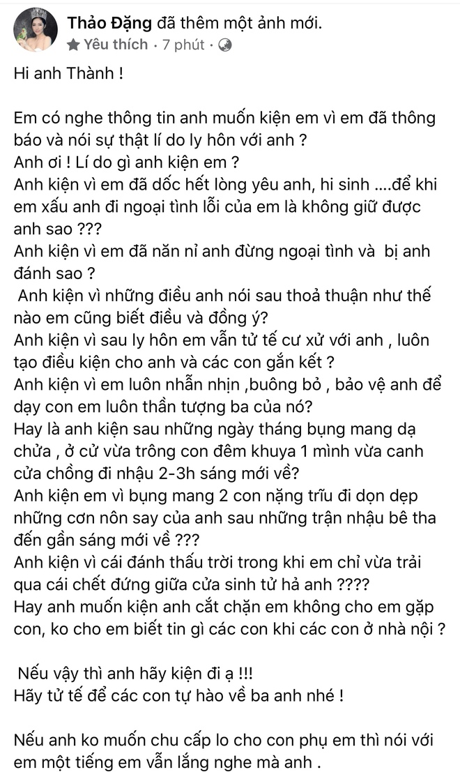 Hoa hậu Đặng Thu Thảo gửi chồng cũ: Anh hãy kiện đi! - Ảnh 2.