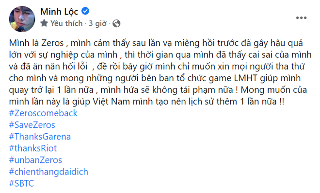 Zeros bất ngờ đăng bài xin được ân xá quay trở lại thi đấu dù từng bị VCS cấm thi đấu vĩnh viễn - Ảnh 3.