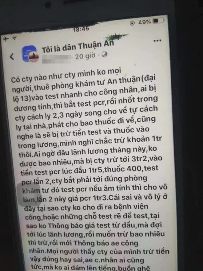 Trừ tiền test Covid-19 với gi&aacute; cắt cổ, h&agrave;ng trăm c&ocirc;ng nh&acirc;n bức x&uacute;c: Doanh nghiệp n&oacute;i g&igrave;? - Ảnh 2.