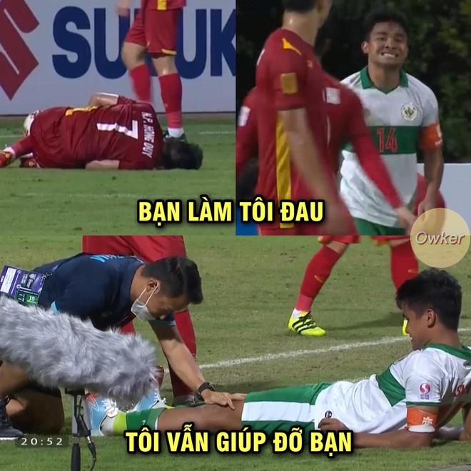 Cầu thủ Indonesia bị đau, trợ l&yacute; đội tuyển Việt Nam ghi điểm với h&agrave;nh động cực đẹp - Ảnh 1.