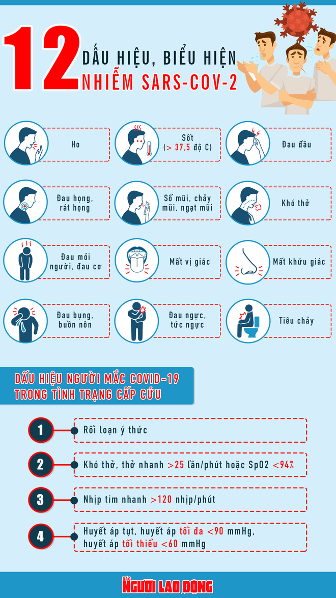 Infographic: 12 dấu hiệu, biểu hiện nhiễm SARS-CoV-2 - Ảnh 1.