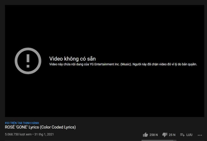 K&ecirc;nh YouTube bị nghi của người Việt vi phạm bản quyền b&agrave;i mới của Ros&eacute;, lyrics video lọt cả top trending nhưng đ&atilde; bị YG cho bay m&agrave;u - Ảnh 4.