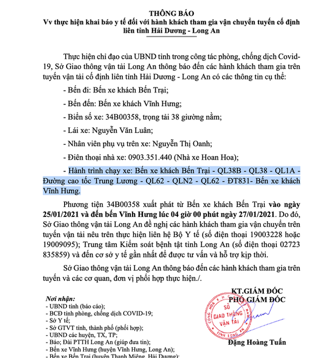 Truy tìm nhóm hành khách đi xe giường nằm từ Hải Dương đến Long An - Ảnh 1.