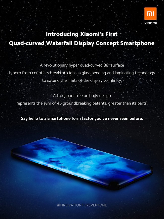 Xiaomi ra mắt concept smartphone không lỗ: Màn hình thác nước cong 4 cạnh, camera ẩn dưới màn hình - Ảnh 1.