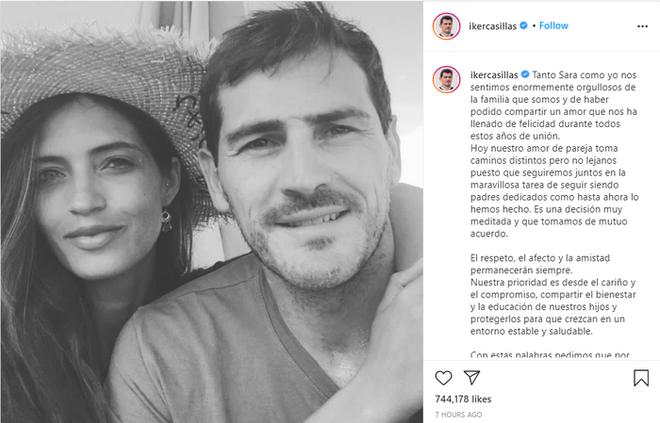 Thánh Iker Casillas xác nhận chia tay nữ phóng viên xinh đẹp, chấm dứt chuyện tình ngỡ đẹp như mơ kéo dài 12 năm - Ảnh 1.