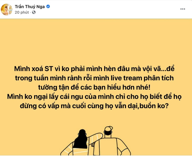 Thuý Nga bỗng xoá status chê vợ cũ Hoàng Anh gay gắt và có tuyên bố bất ngờ - Ảnh 2.