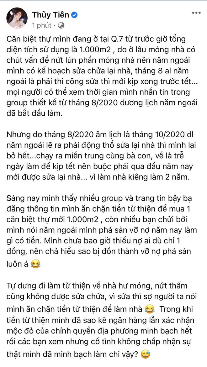 Thuỷ Tiên lên tiếng cực căng vì bị tung tin vỡ nợ, ăn chặn tiền từ thiện để mua biệt thự 1000m2 - Ảnh 2.