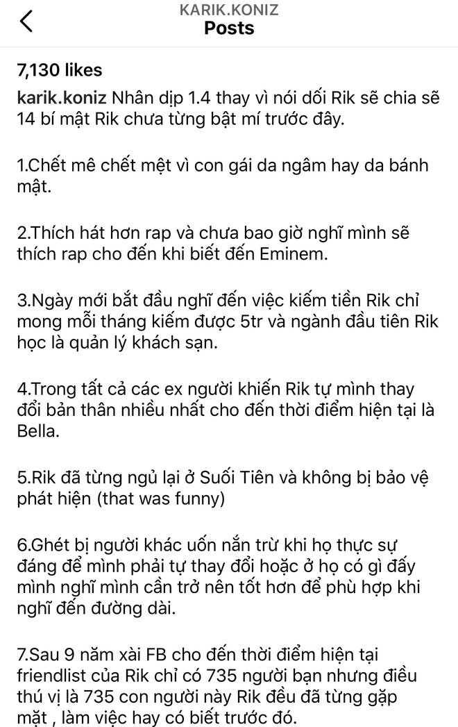 Karik hé lộ 14 bí mật vào ngày nói dối, ai ngờ nhắc về bạn gái cũ Bella và còn thừa nhận 1 điều đặc biệt về cô - Ảnh 2.