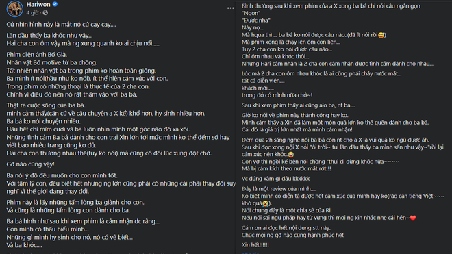 Hari Won viết tâm thư cảm động về bố Trấn Thành: Xem xong Bố Già ba không nói được câu nào... - Ảnh 2.