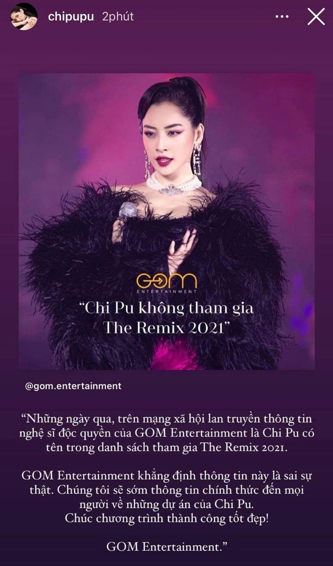 Chi Pu khẳng định kh&ocirc;ng tham gia The Remix 2021, tin đồn trước đ&oacute; l&agrave; sai sự thật! - Ảnh 1.