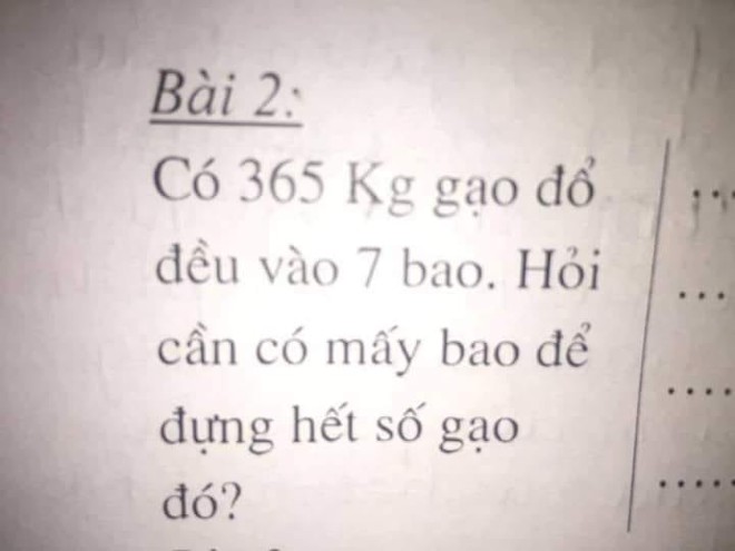 Bài toán tiểu học tính số bao gạo câu trả lời đi trước, câu hỏi đi sau khiến dân mạng tức anh ách, nhưng nghe giải thích xong lại thấy hợp lý - Ảnh 1.