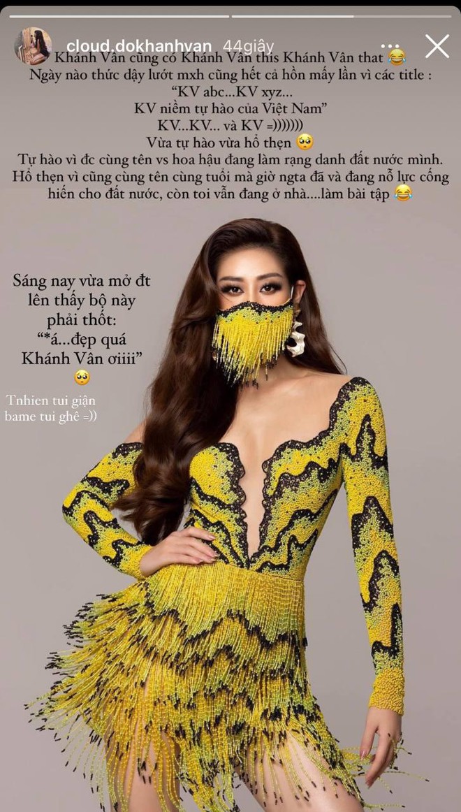 Khánh Vân của Vbiz có this có that: Người đang chinh chiến Miss Universe ở Mỹ, người tự hổ thẹn vì bận ở nhà... làm bài tập - Ảnh 2.