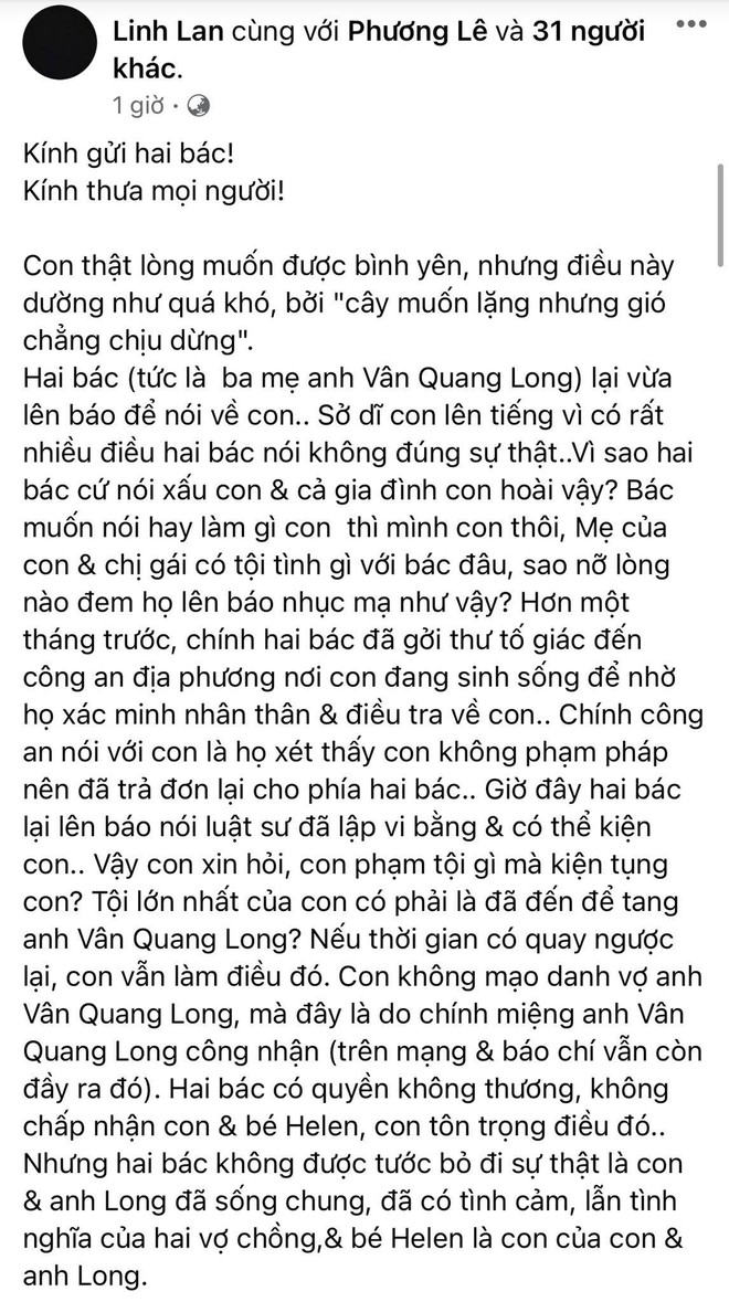 Linh Lan đáp trả trực tiếp vợ cũ và bố mẹ NS Vân Quang Long: Nói rõ kết quả vụ kiện xác minh danh tính, tuyên bố muốn đối chất ở toà án! - Ảnh 2.