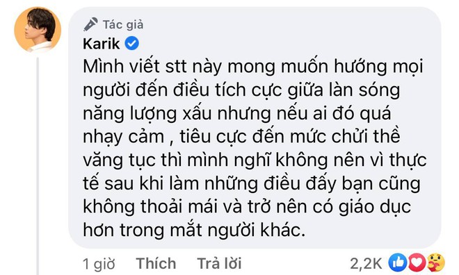 Karik đăng status giữa l&uacute;c showbiz gặp li&ecirc;n ho&agrave;n biến, ai ngờ bị tấn c&ocirc;ng phải l&ecirc;n tiếng ngay v&agrave; lu&ocirc;n! - Ảnh 3.