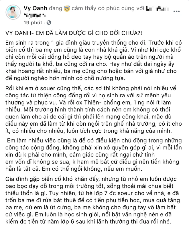 Giữa ồn ào, Vy Oanh tung sao kê làm từ thiện và tâm thư dài: "Sao phải sống dựa, đánh đổi hèn mọn nhỉ!" - Ảnh 2.