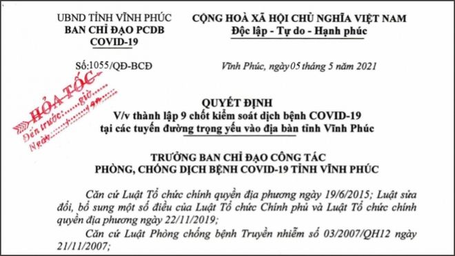 Vĩnh Phúc lập 9 chốt kiểm soát Covid-19 tại các tuyến đường trọng yếu vào tỉnh - Ảnh 1.