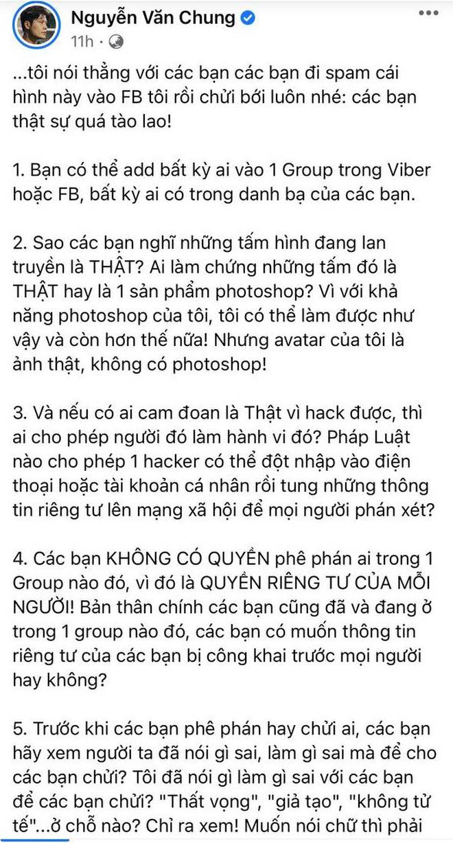 Bị tố tham gia nhóm chat "Nghệ sĩ Việt", Nguyễn Văn Chung liệt kê 7 điều để phản pháo và còn mắng netizen gay gắt? - Ảnh 2.