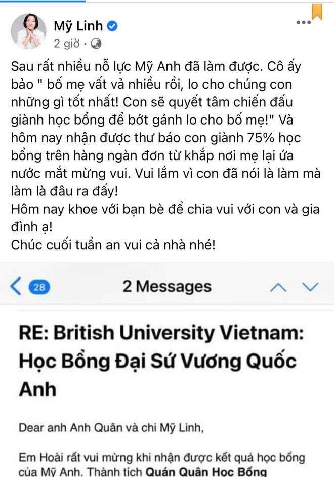 Cô út nhà diva Mỹ Linh giành vị trí Quán quân học bổng tại Đại học Anh Quốc, gây ấn tượng bởi lời nhắn gửi đến mẹ - Ảnh 2.