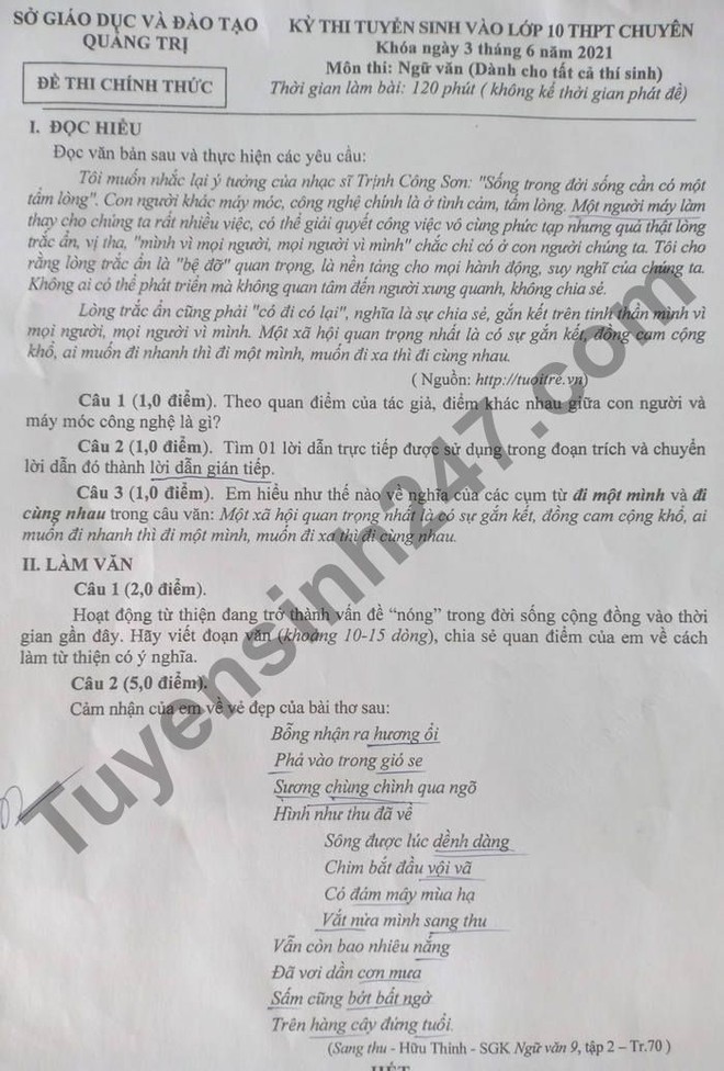 Đáp án đề thi môn Ngữ Văn vào lớp 10 của các tỉnh thành năm 2021 - Ảnh 22.