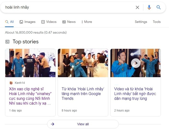 Từ kh&oacute;a Ho&agrave;i Linh nhảy lọt top t&igrave;m kiếm nhiều nhất 24 giờ qua, cho ra 16,8 triệu kết quả chỉ trong 0,47 gi&acirc;y sau clip quẩy vinahey - Ảnh 6.