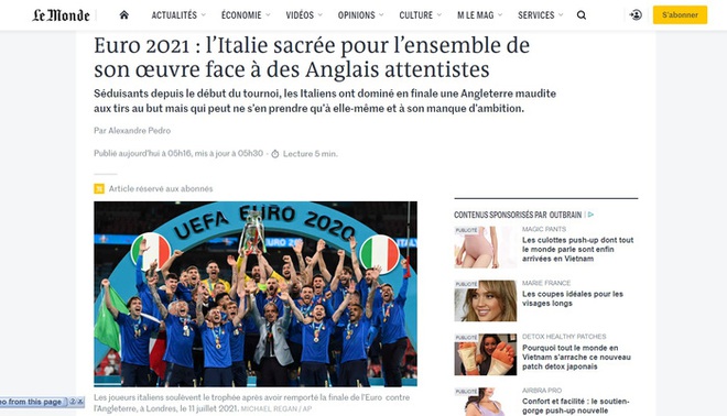 Báo Pháp nâng tuyển Italy lên tận mây xanh, báo Đức hả hê dìm hàng tuyển Anh sau chung kết Euro 2020 - Ảnh 1.