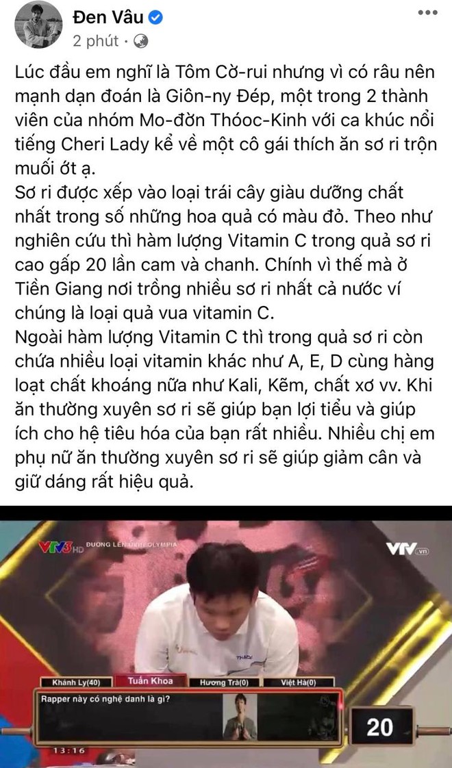 Đen Vâu lại thành nguồn cảm hứng trong Đường Lên Đỉnh Olympia, phản ứng lầy lội của chính chủ chiếm spotlight! - Ảnh 3.