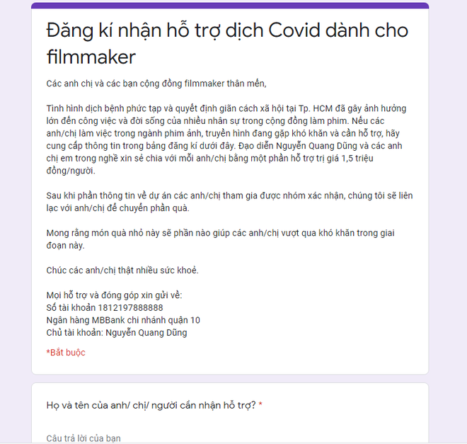 Đạo diễn Nguyễn Quang Dũng lập quỹ hộ trợ nhân viên đoàn phim giữa mùa dịch, sao Việt nô nức xin góp sức - Ảnh 3.