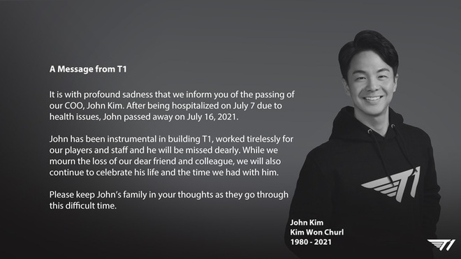 T1 thông báo tin buồn: Giám đốc vận hành của tổ chức qua đời ở tuổi 41 - Ảnh 1.