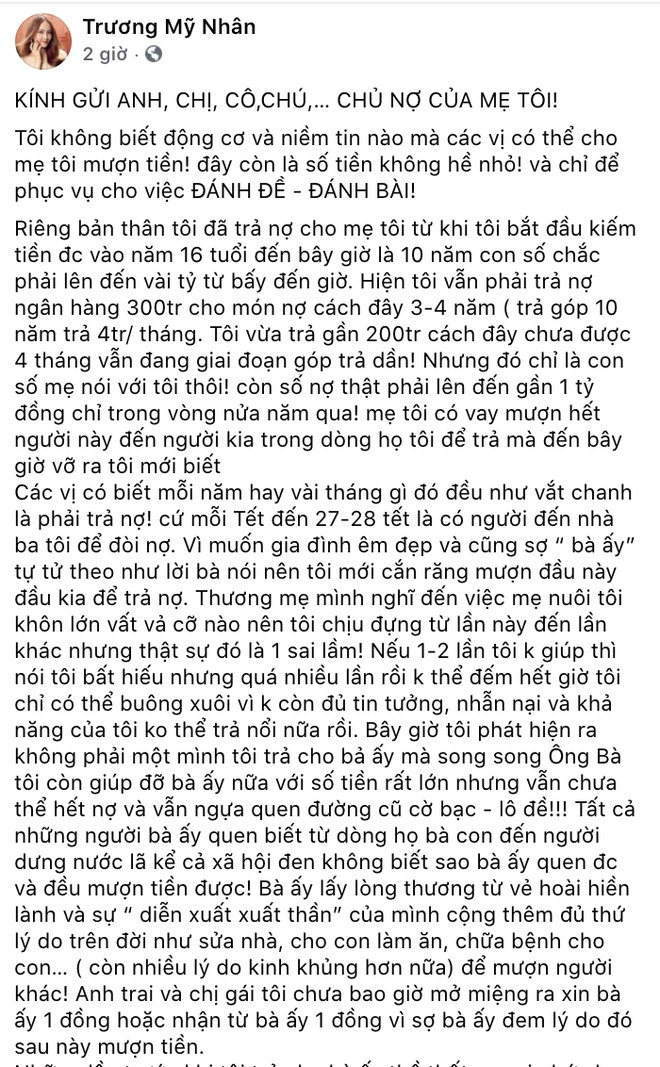 &Aacute; hậu Trương Mỹ Nh&acirc;n tiết lộ phải trả nợ cho mẹ suốt 10 năm v&igrave; l&ocirc; đề, tuy&ecirc;n bố b&agrave; ấy c&oacute; chết cũng kh&ocirc;ng quan t&acirc;m - Ảnh 3.