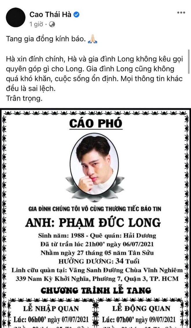 Trà Ngọc Hằng và Cao Thái Hà lên tiếng về 2 tin đồn sai lệch liên quan đến cố diễn viên Đức Long - Ảnh 3.