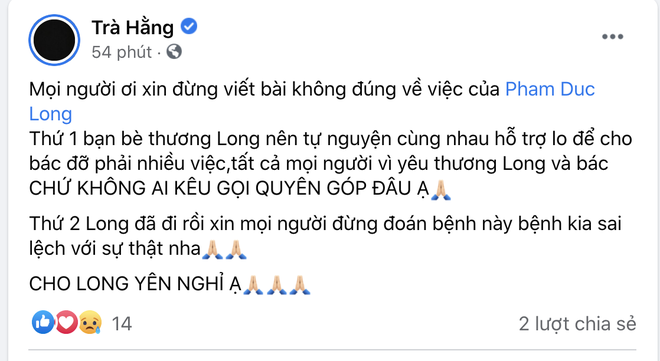 Trà Ngọc Hằng và Cao Thái Hà lên tiếng về 2 tin đồn sai lệch liên quan đến cố diễn viên Đức Long - Ảnh 2.