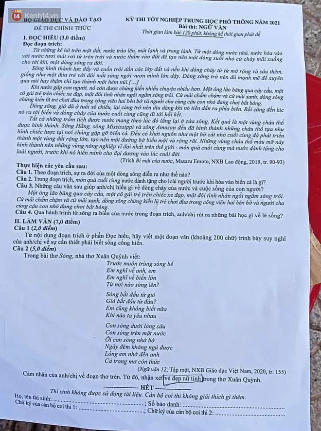 Đề thi môn Văn THPT Quốc gia 2021: Tác phẩm Sóng, nhiều thí sinh tủ đè - Ảnh 1.