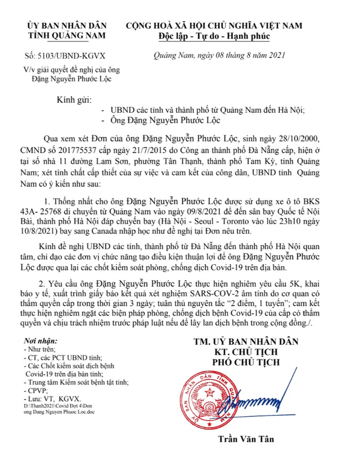 Quảng Nam th&ocirc;ng tin về văn bản cho B&iacute; thư Tam Kỳ chở con ra H&agrave; Nội sang Mỹ du học - Ảnh 2.