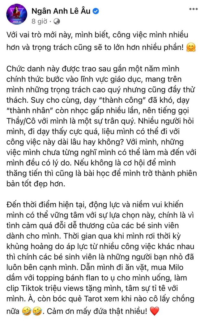 Cô giáo Lê Âu Ngân Anh khoe được thăng chức cao tại trường đại học ở tuổi 26, vị trí gì mà hội chị em hoa hậu phải trầm trồ? - Ảnh 3.