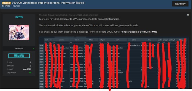 360.000 dữ liệu học sinh, giáo viên Việt Nam bị hacker rao bán, nghi vấn bị lộ từ một website giáo dục trực tuyến! - Ảnh 1.