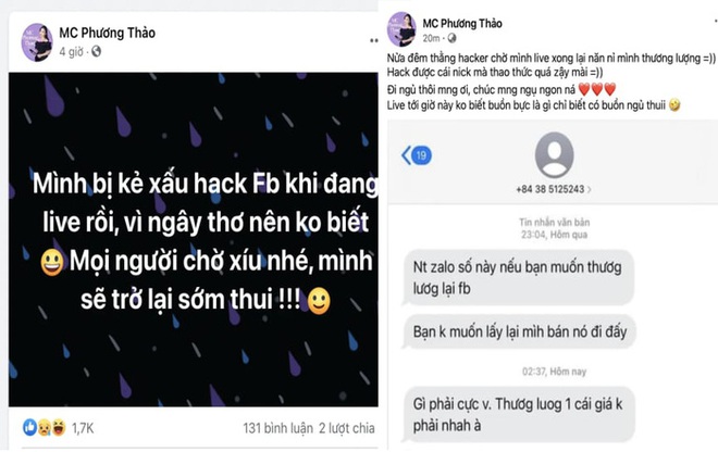 Kẻ xấu ngang nhiên hack tài khoản Facebook của MC Phương Thảo ngay trên sóng livestream - Ảnh 1.