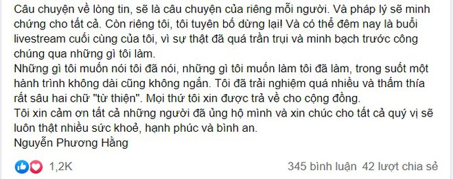 Xôn xao bức tâm thư của bà Phương Hằng: Tuyên bố dừng lại, đêm nay thực hiện buổi livestream cuối cùng - Ảnh 2. Xôn xao bức tâm thư của bà Phương Hằng: Tuyên bố dừng lại, đêm nay thực hiện buổi livestream cuối cùng - Ảnh 2.