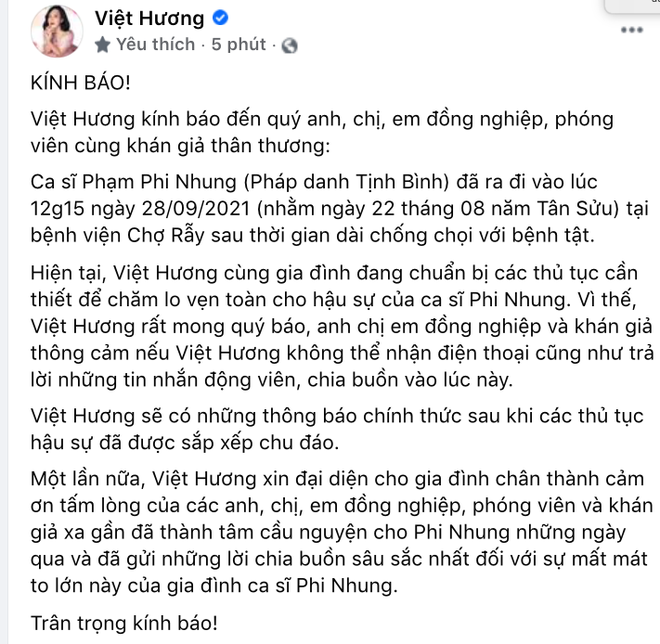 NS Việt Hương đại diện gia đình đang chuẩn bị các thủ tục hậu sự cho ca sĩ Phi Nhung - Ảnh 2.