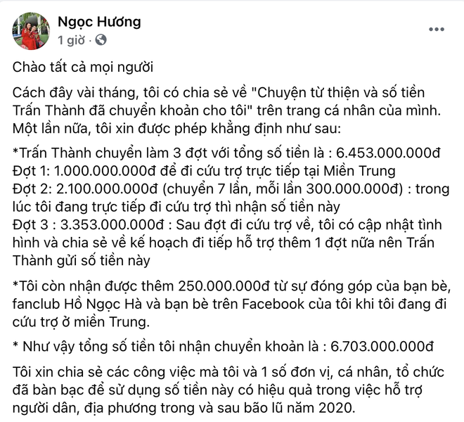 Mẹ ruột Hà Hồ khẳng định không ăn chặn tiền từ thiện kèm bằng chứng, làm rõ số tiền quyên góp của Trấn Thành - Ảnh 1.