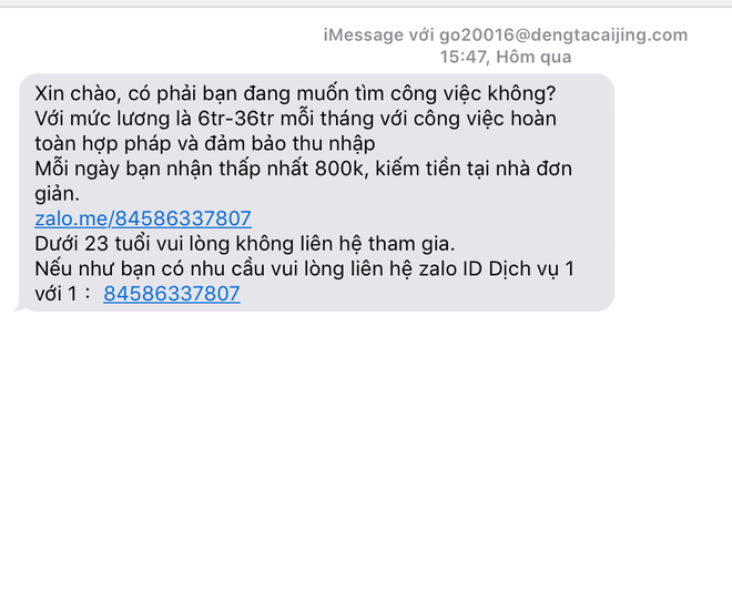 Cận Tết, xuất hiện đầy rẫy tin nhắn mời gọi tham gia đa cấp với thu nhập khủng trên iMessage, người dùng dễ mắc bẫy? - Ảnh 3.