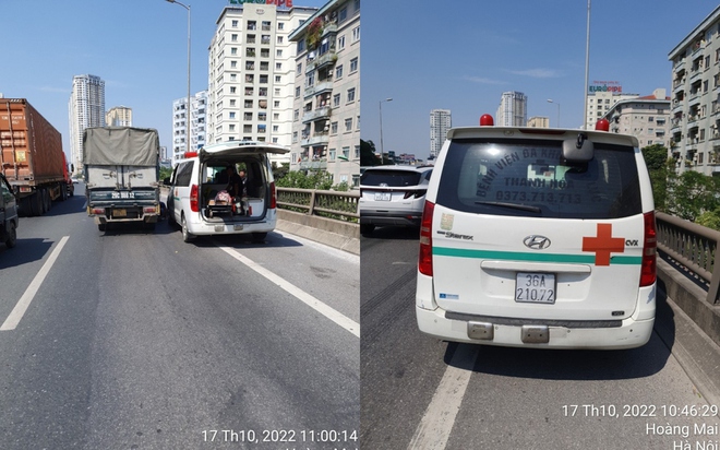Xe cấp cứu từ Thanh H&oacute;a ra H&agrave; Nội gặp sự cố tr&ecirc;n đường v&agrave;nh đai 3 - Ảnh 1.