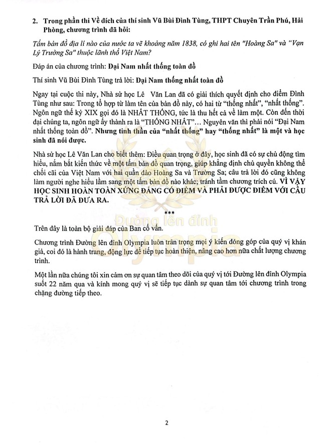 Nghi vấn làm sai đáp án của loạt câu hỏi lịch sử trong trận Chung kết, BTC Olympia chính thức lên tiếng - Ảnh 2.