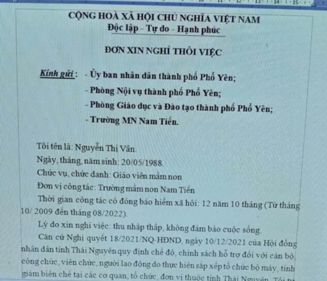 Giáo viên ngậm ngùi viết đơn xin nghỉ việc vì tiền lương quá thấp - Ảnh 1.