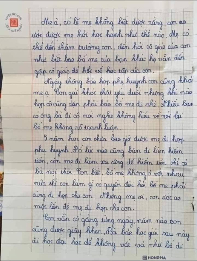 Bức thư gửi mẹ của cô bé lớp 5 khiến người đọc rơi nước mắt - Ảnh 2.